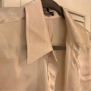 Zara Long Sleeve Satin Effect Button Down